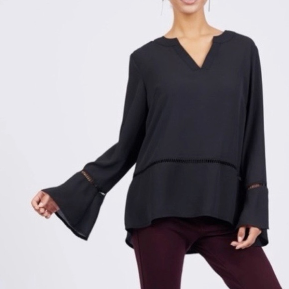 Philosophy Ladder Trim Bell Sleeve Top in Black XXL